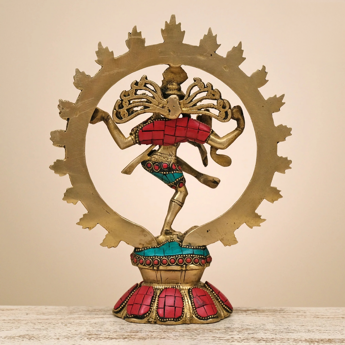 Brassaura® Brass Nataraja Statue with Stonework | Height 9.5 Inches