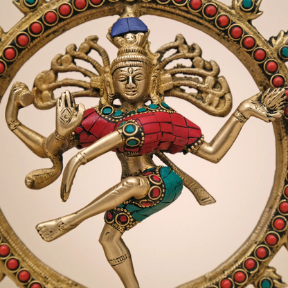 Brassaura® Brass Nataraja Statue with Stonework | Height 9.5 Inches