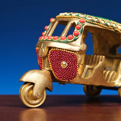 Brassaura® Brass Auto Rickshaw with Inlay Work | Height 3 Inches