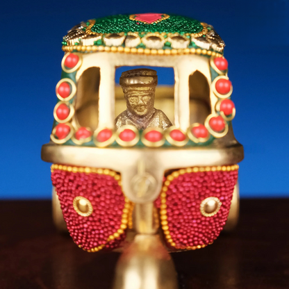 Brassaura® Brass Auto Rickshaw with Inlay Work | Height 3 Inches