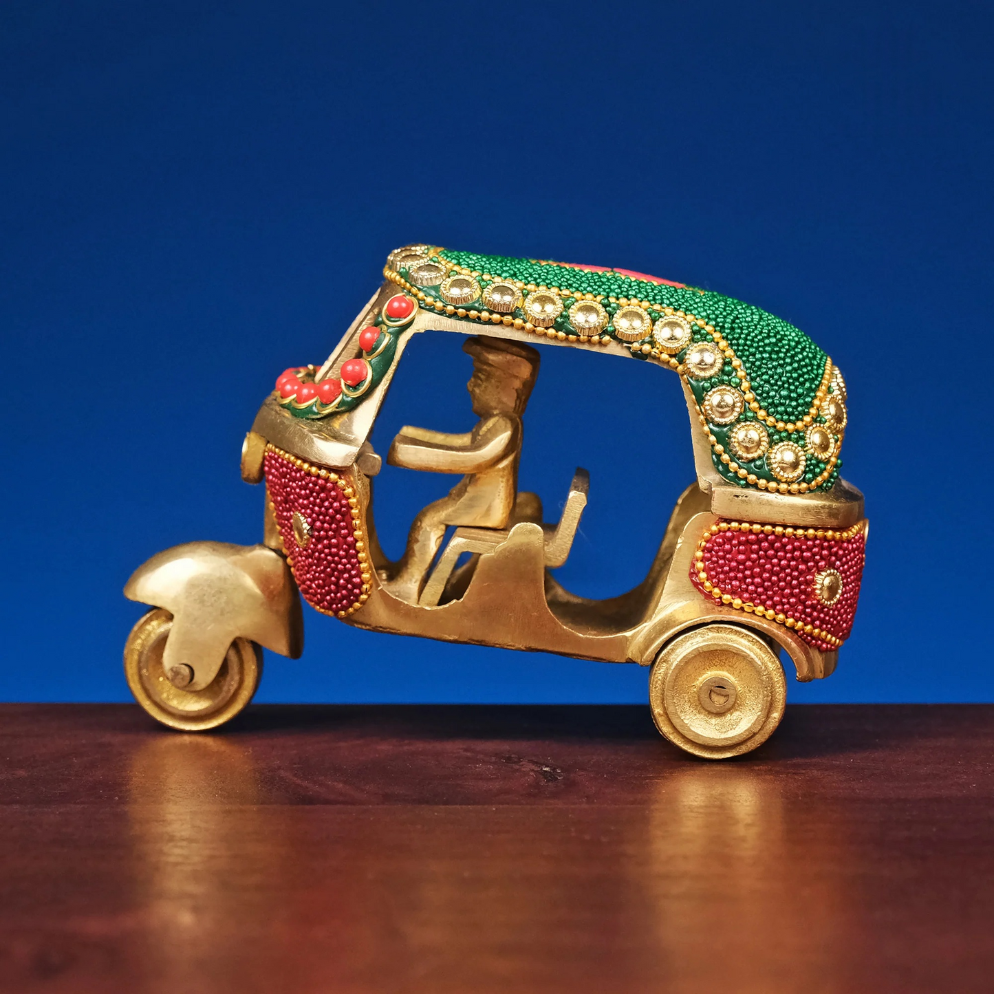 Brassaura® Brass Auto Rickshaw with Inlay Work | Height 3 Inches