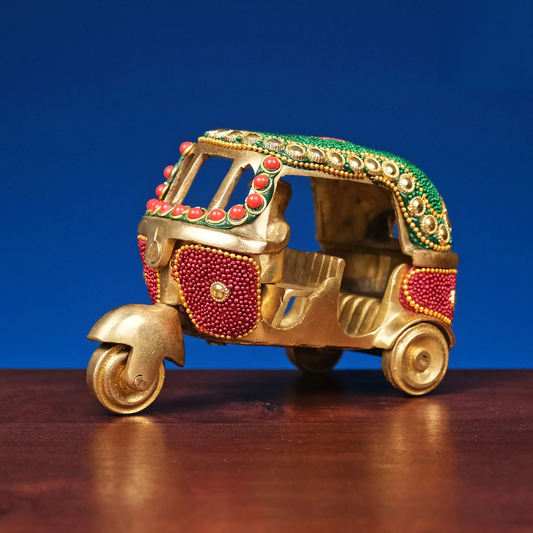 Brassaura® Brass Auto Rickshaw with Inlay Work | Height 3 Inches