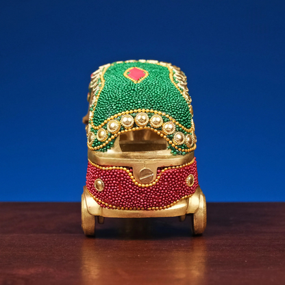 Brassaura® Brass Auto Rickshaw with Inlay Work | Height 3 Inches