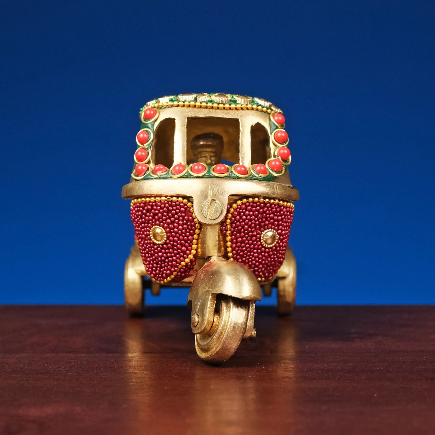Brassaura® Brass Auto Rickshaw with Inlay Work | Height 3 Inches