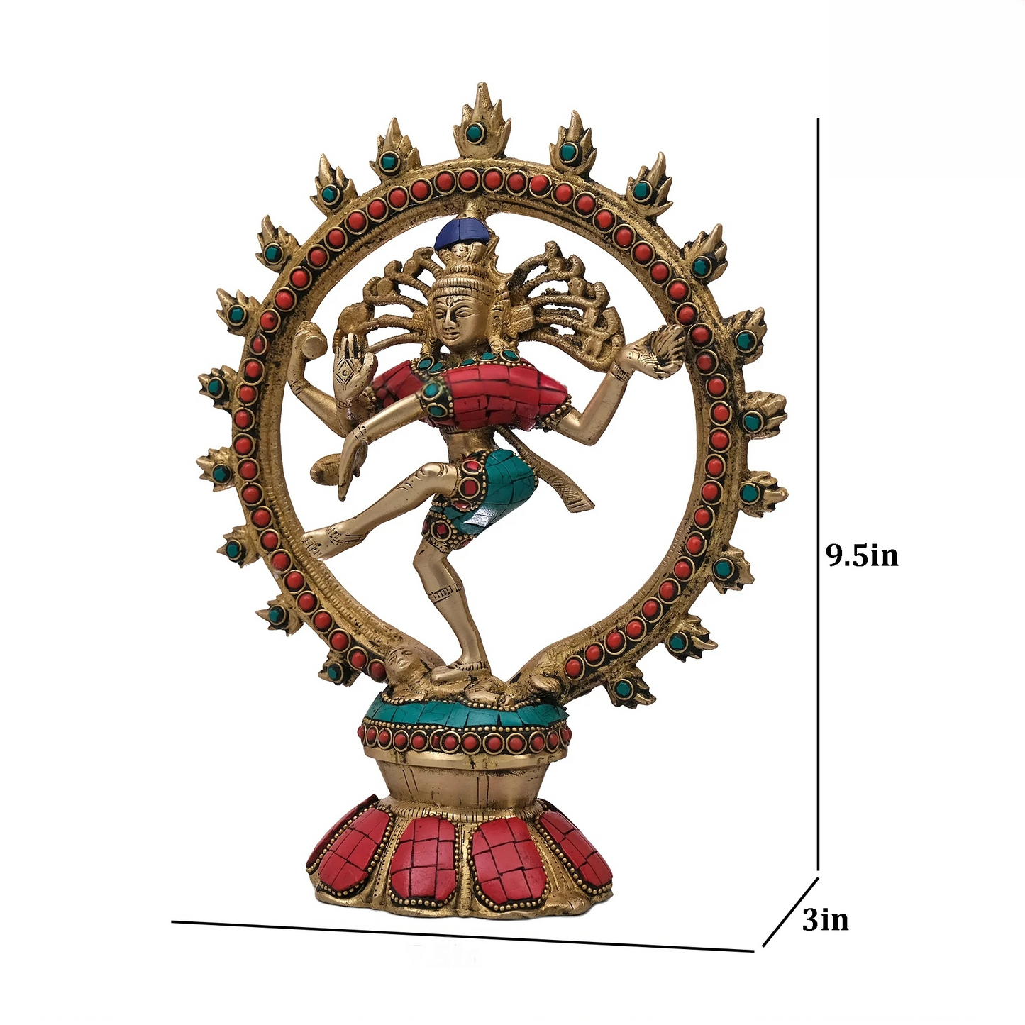 Brassaura® Brass Nataraja Statue with Stonework | Height 9.5 Inches