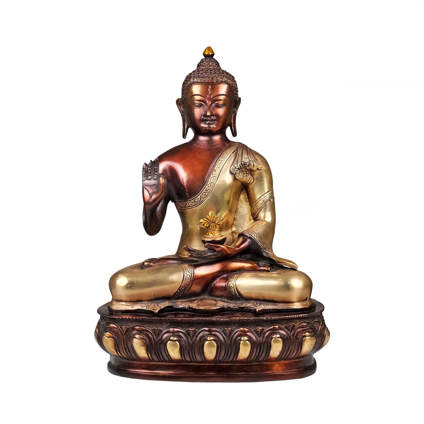 Brassaura® Brass Buddha Statue on Lotus Base | Height 13 Inches