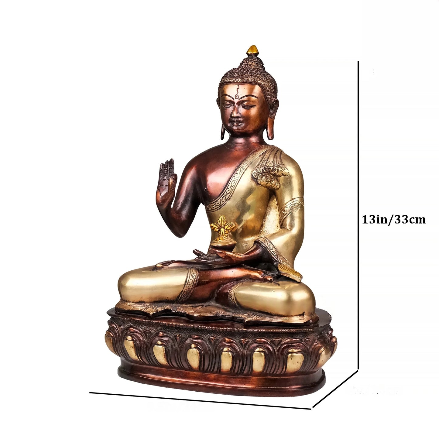 Brassaura® Brass Buddha Statue on Lotus Base | Height 13 Inches