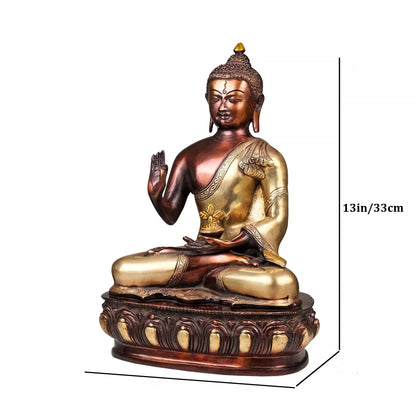 Brassaura® Brass Buddha Statue on Lotus Base | Height 13 Inches
