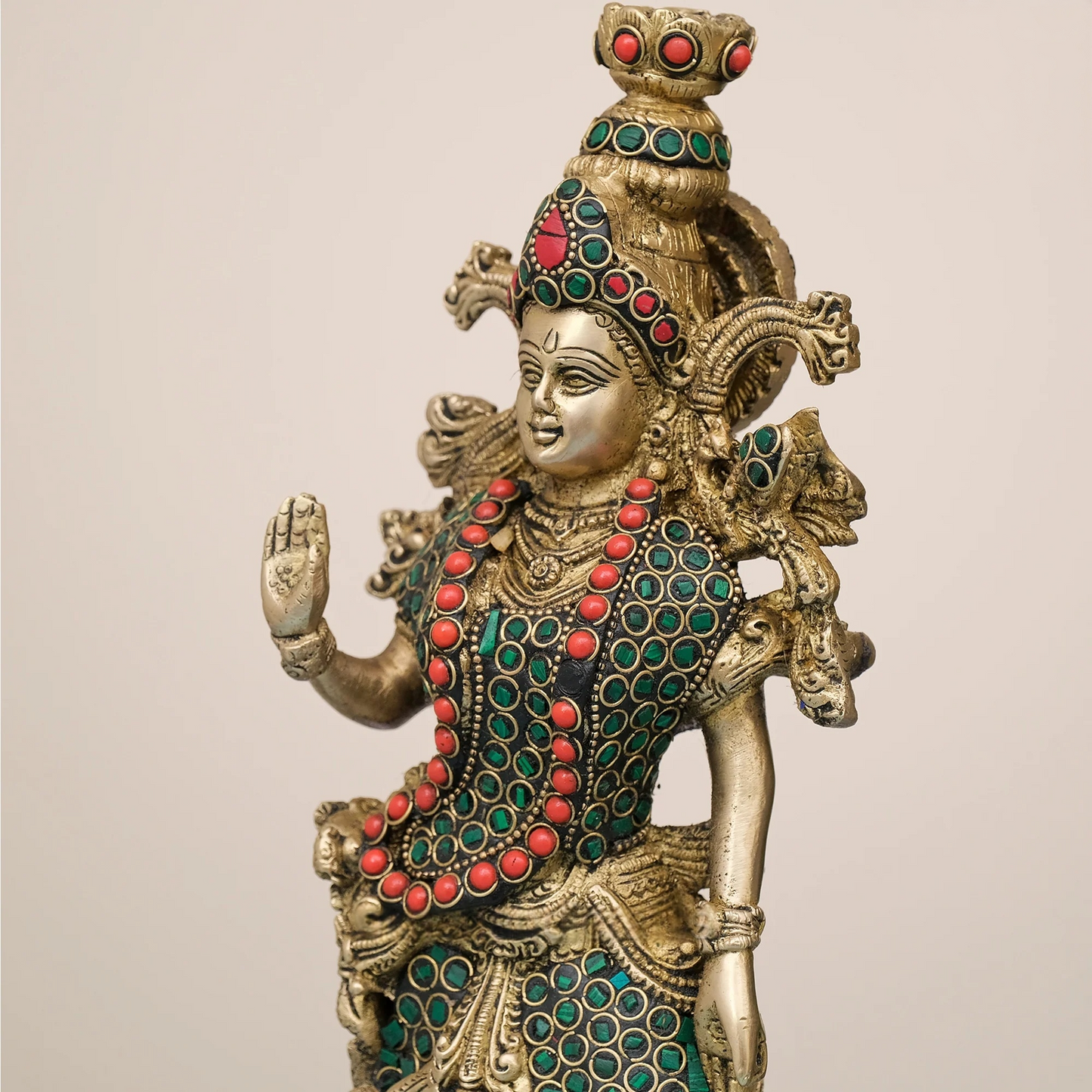 Brassaura® Brass Radha & Krishna Statue with Stonework | Height 14 Inches