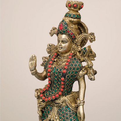 Brassaura® Brass Radha & Krishna Statue with Stonework | Height 14 Inches
