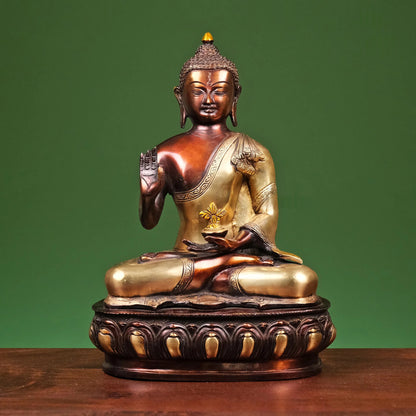 Brassaura® Brass Buddha Statue on Lotus Base | Height 13 Inches