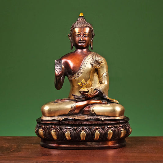 Brassaura® Brass Buddha Statue on Lotus Base | Height 13 Inches
