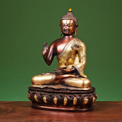 Brassaura® Brass Buddha Statue on Lotus Base | Height 13 Inches
