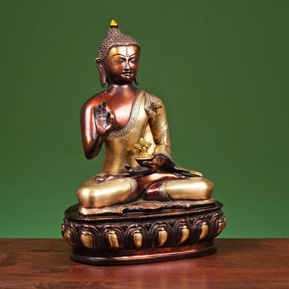Brassaura® Brass Buddha Statue on Lotus Base | Height 13 Inches