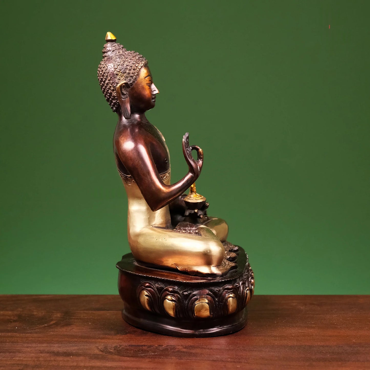 Brassaura® Brass Buddha Statue on Lotus Base | Height 13 Inches
