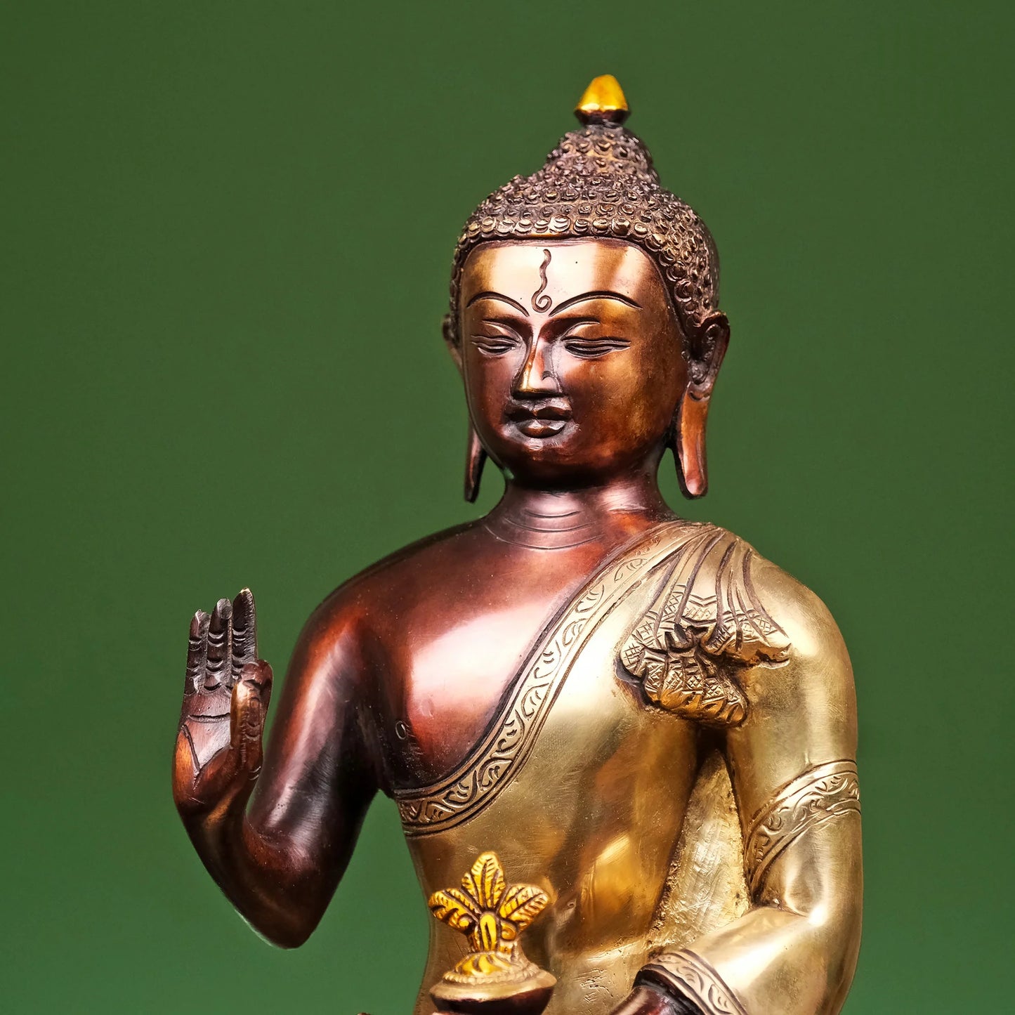 Brassaura® Brass Buddha Statue on Lotus Base | Height 13 Inches