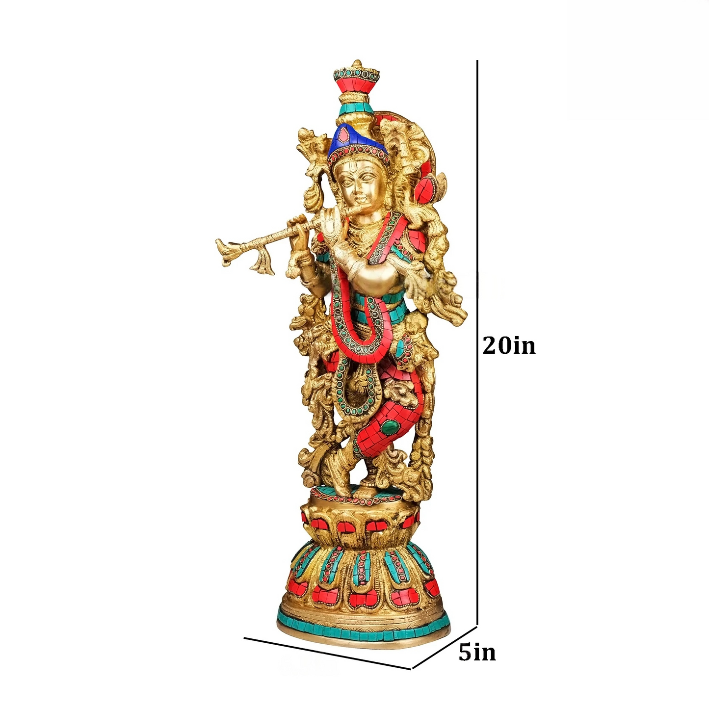 Brassaura® Brass Radha & Krishna Statue with Stonework | Height 20 Inches