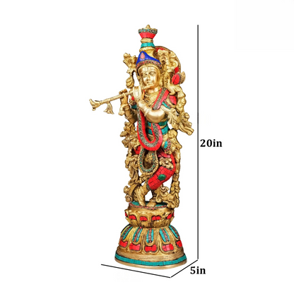 Brassaura® Brass Radha & Krishna Statue with Stonework | Height 20 Inches
