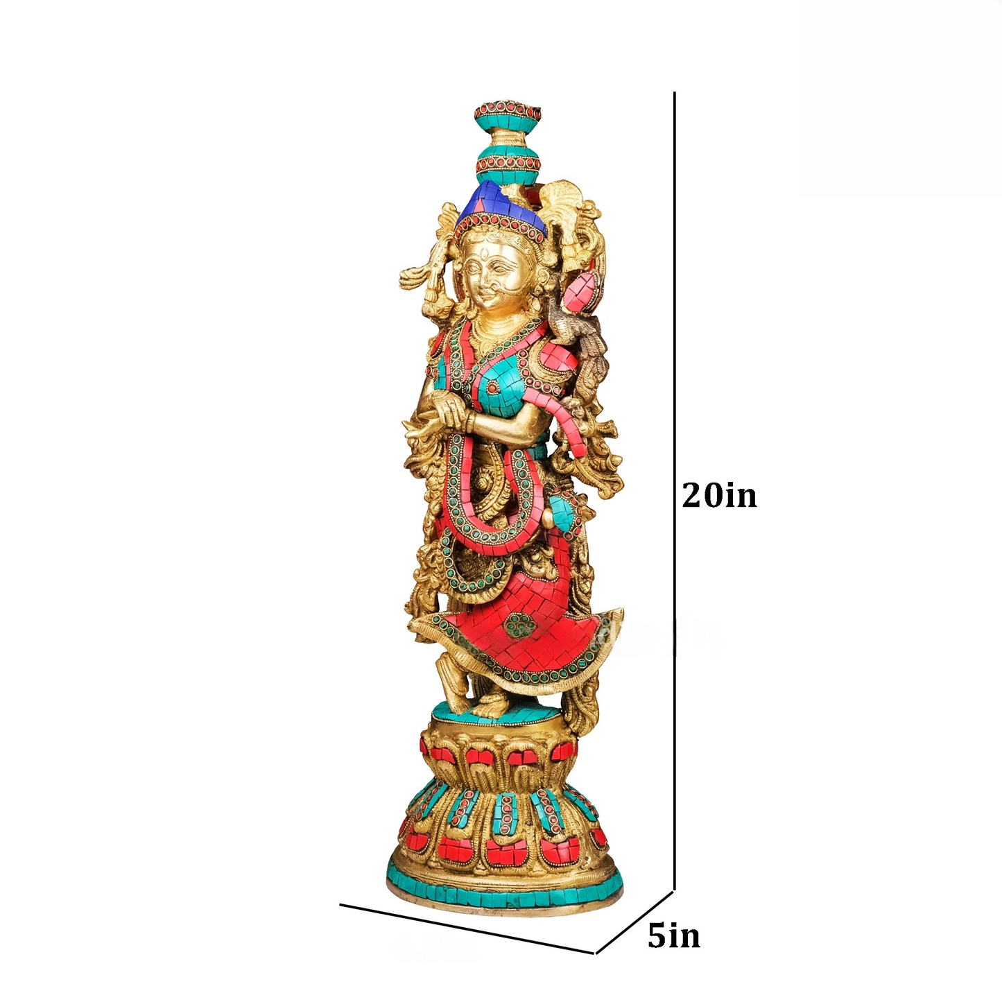 Brassaura® Brass Radha & Krishna Statue with Stonework | Height 20 Inches
