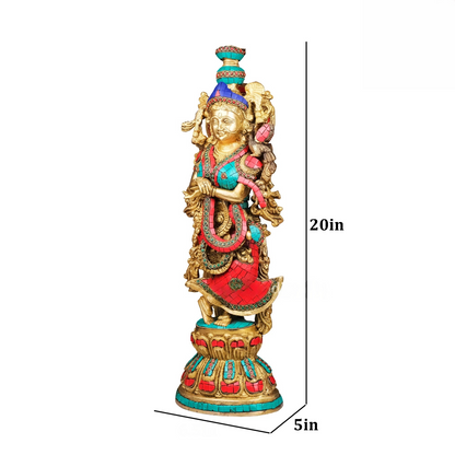 Brassaura® Brass Radha & Krishna Statue with Stonework | Height 20 Inches
