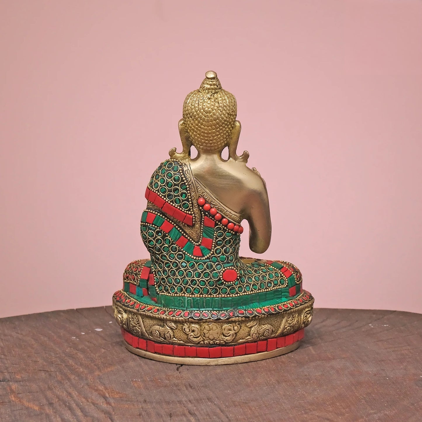 Brassaura® Brass Buddha with Stonework | Height 8 Inches