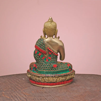 Brassaura® Brass Buddha with Stonework | Height 8 Inches