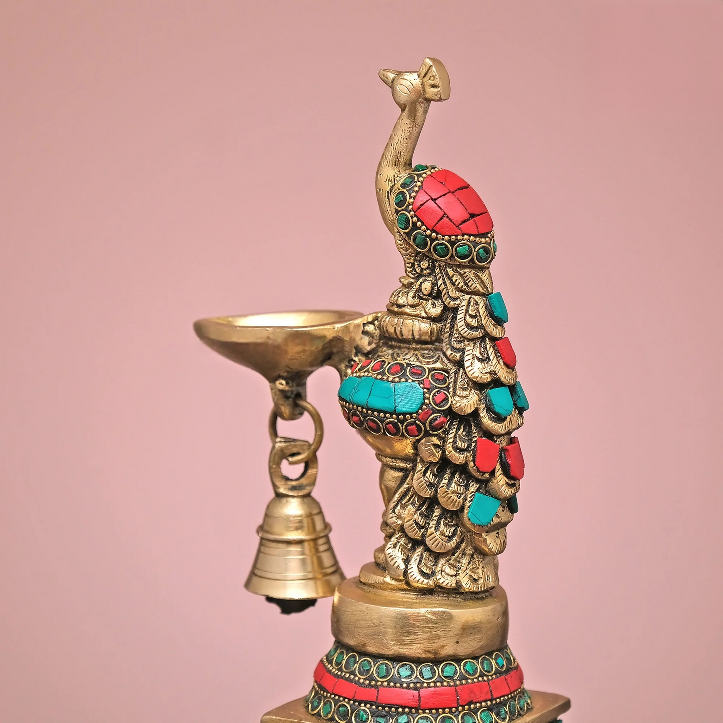 Brassaura® Brass Peacock Diya with Stonework | Height 10 Inches