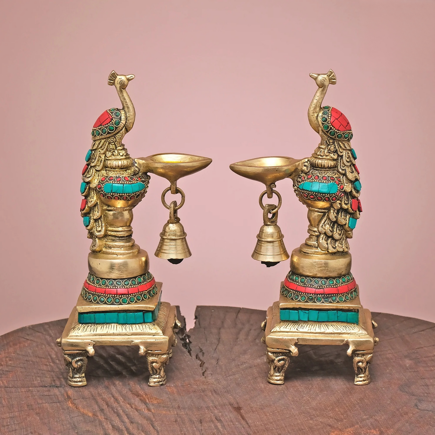 Brassaura® Brass Peacock Diya with Stonework | Height 10 Inches