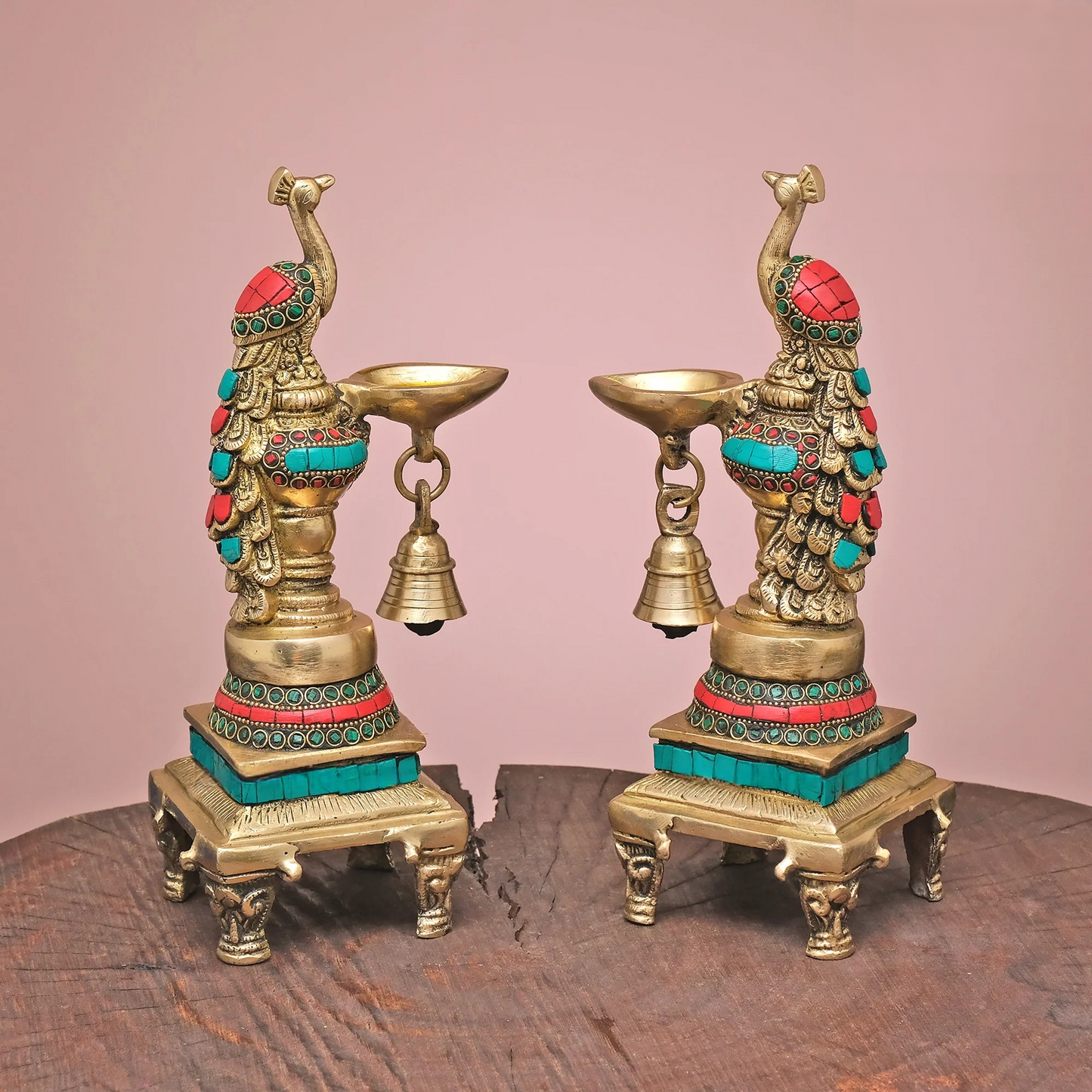 Brassaura® Brass Peacock Diya with Stonework | Height 10 Inches