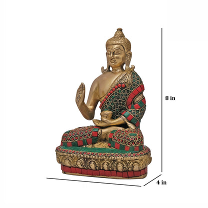 Brassaura® Brass Buddha with Stonework | Height 8 Inches