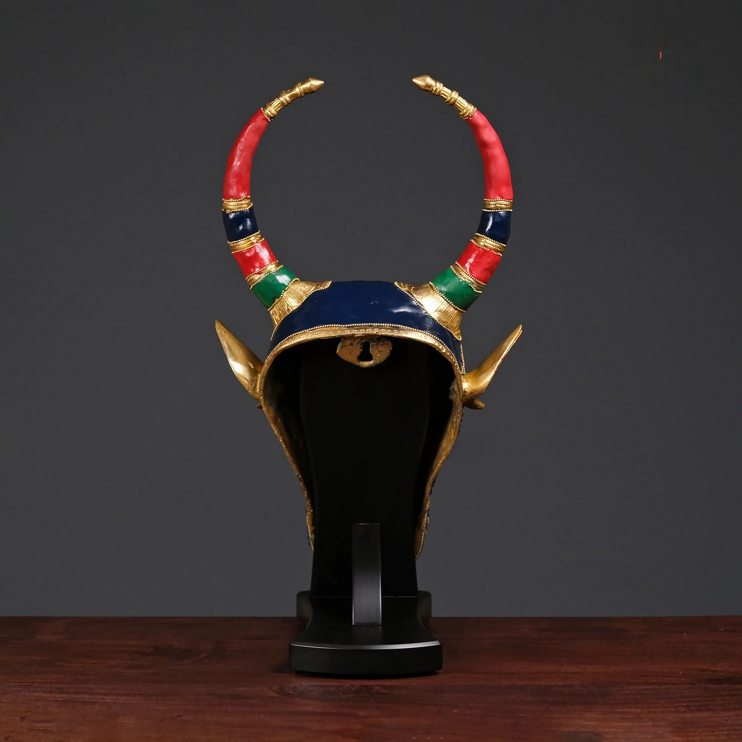 Brassaura® Brass Nandi Wall Mask with Stone Inlay Work | Height 18 Inches
