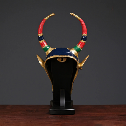 Brassaura® Brass Nandi Wall Mask with Stone Inlay Work | Height 18 Inches