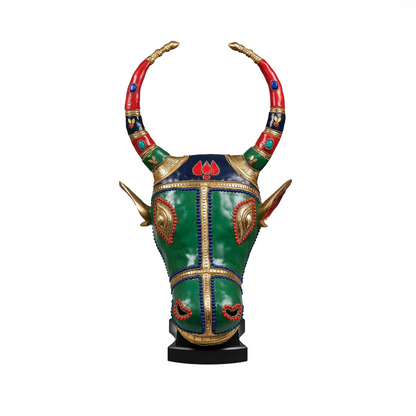 Brassaura® Brass Nandi Wall Mask with Stone Inlay Work | Height 18 Inches