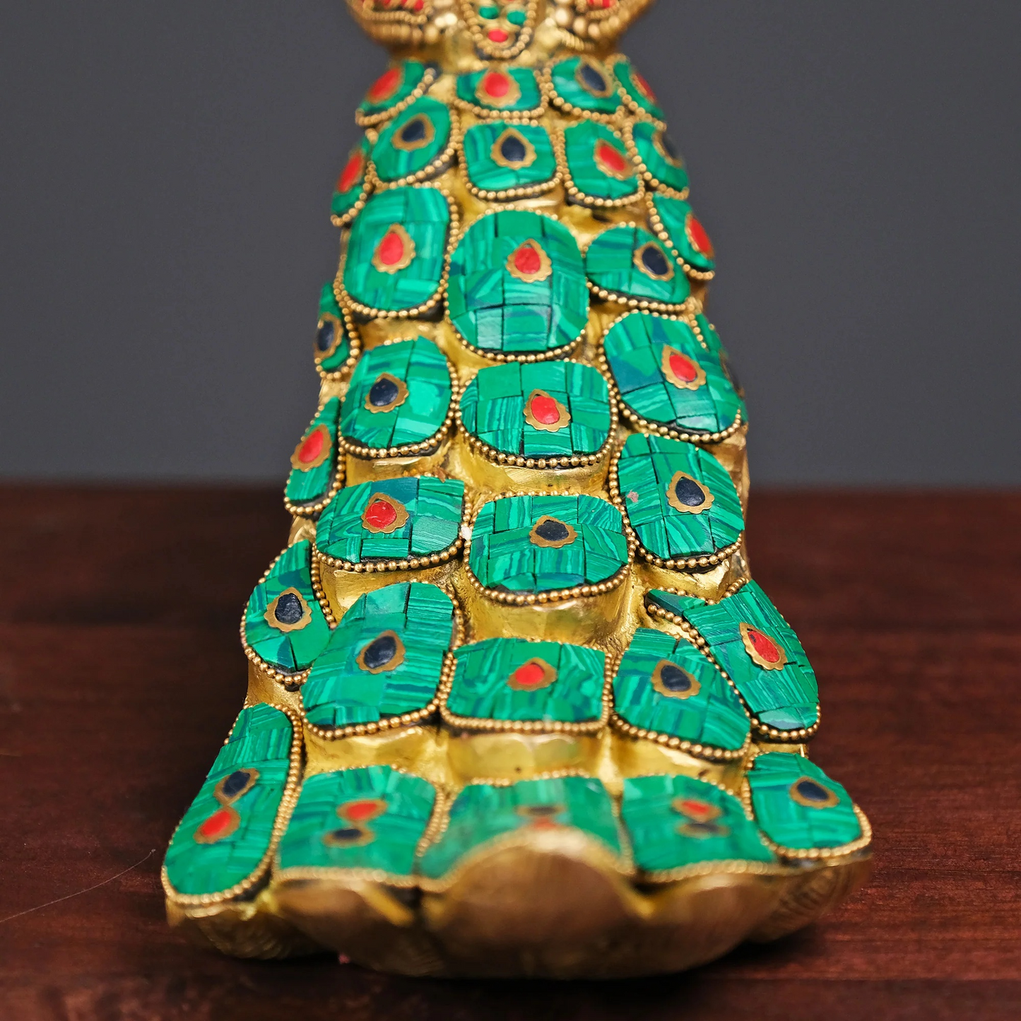 Brassaura® Brass Rajasthani Peacock with Stone Inlay | Height 9.5 Inches