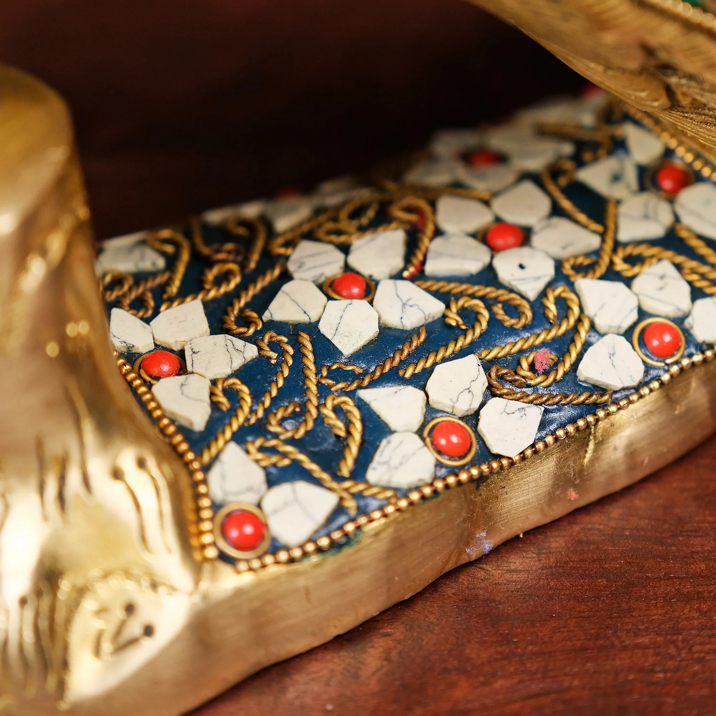 Brassaura® Brass Rajasthani Peacock with Stone Inlay | Height 9.5 Inches