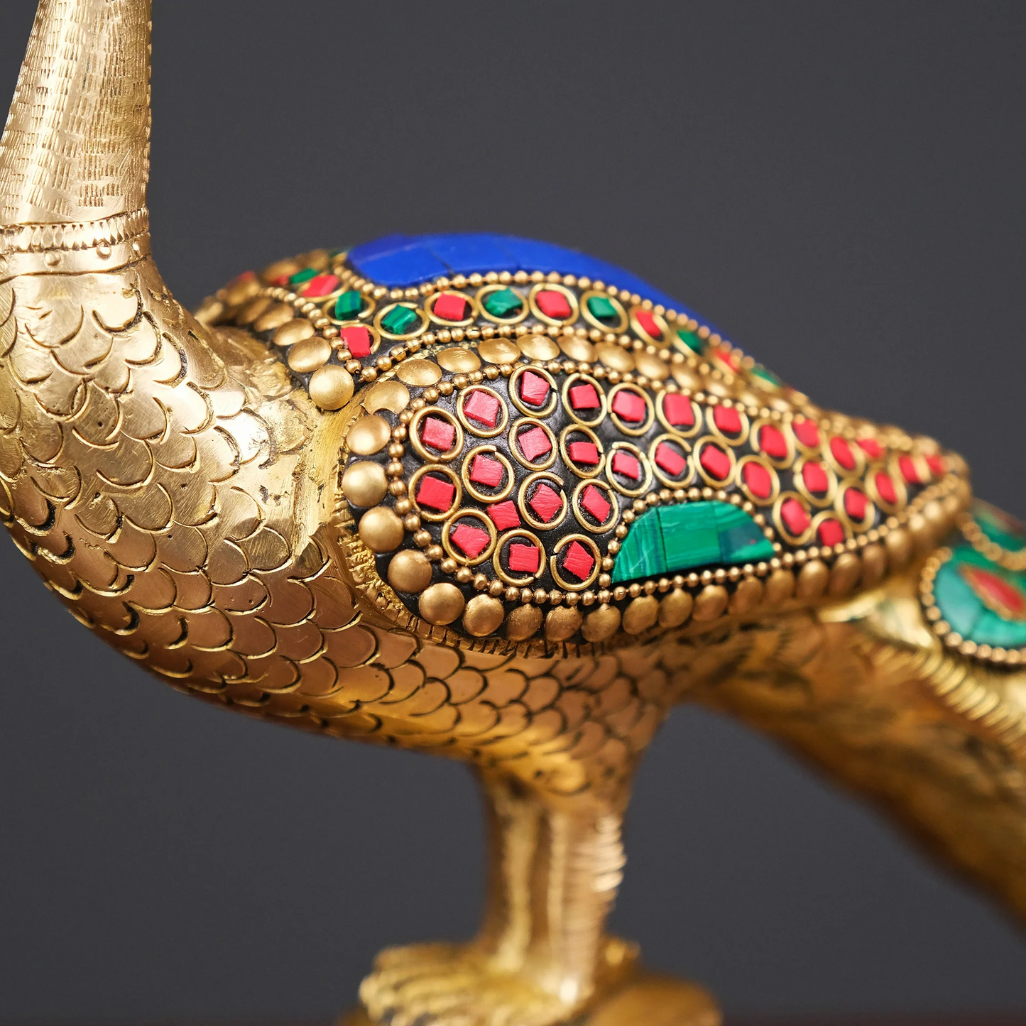 Brassaura® Brass Rajasthani Peacock with Stone Inlay | Height 9.5 Inches