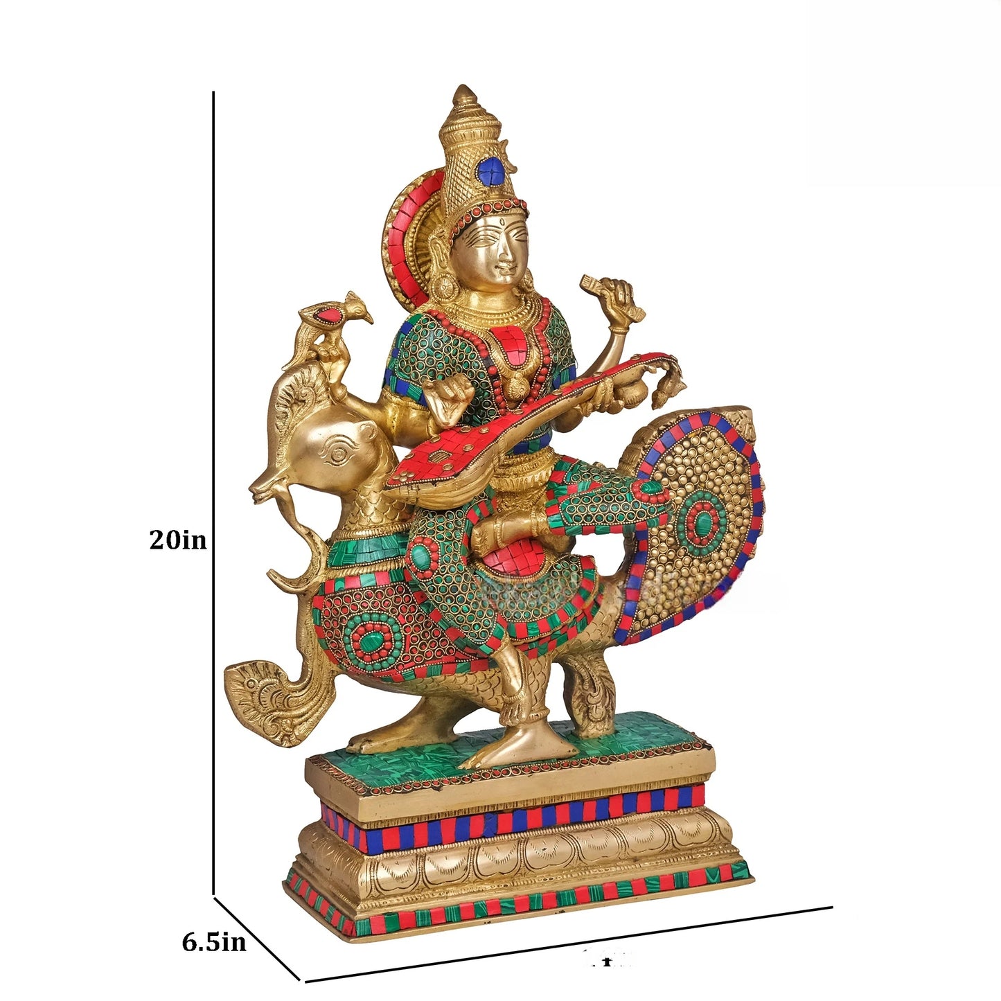 Brassaura® Brass Goddess Saraswati Playing Veena Statue | Height 20 Inches