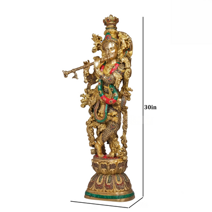 Brassaura® Brass Radha & Krishna Statue with Mosaic Stonework | Height 30 Inches