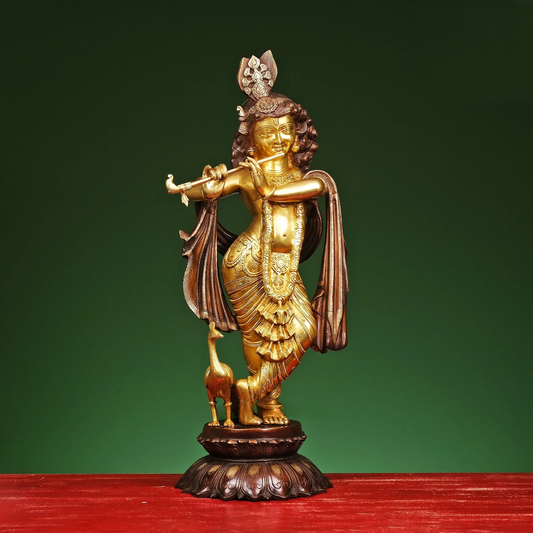 Brassaura® Brass Krishna Statue for Temple | Height 26.5 Inches