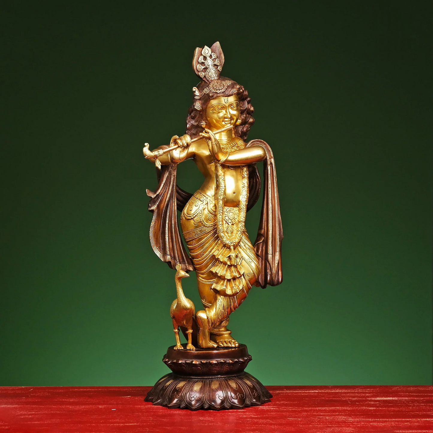 Brassaura® Brass Krishna Statue for Temple | Height 26.5 Inches