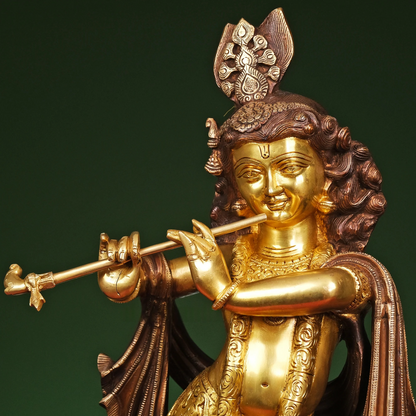 Brassaura® Brass Krishna Statue for Temple | Height 26.5 Inches