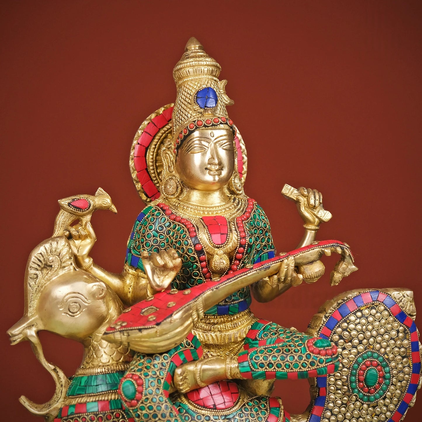 Brassaura® Brass Goddess Saraswati Playing Veena Statue | Height 20 Inches