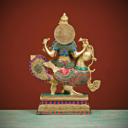 Brassaura® Brass Goddess Saraswati Playing Veena Statue | Height 20 Inches