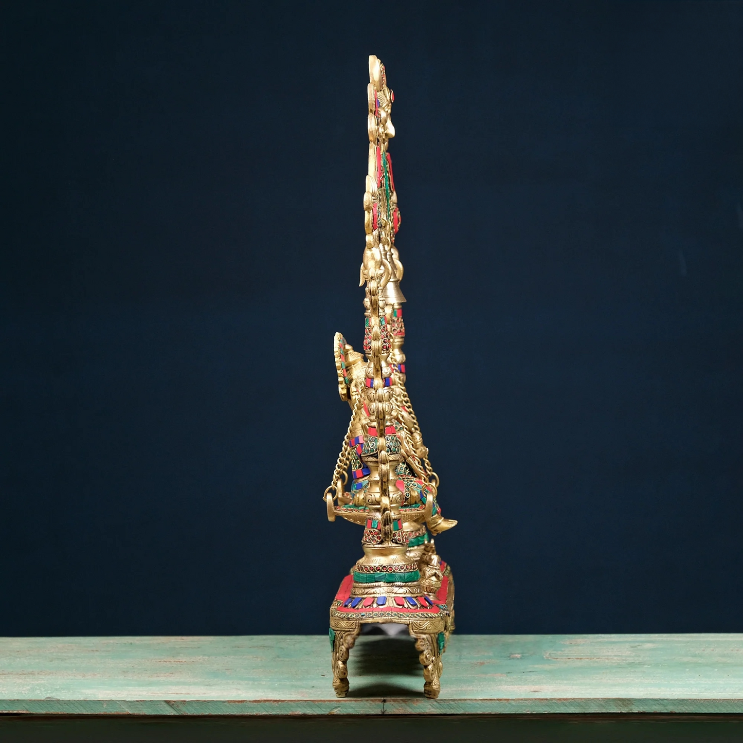 Brassaura® Brass Ganesha Statue on Swing with Stonework | Height 26.5 Inches