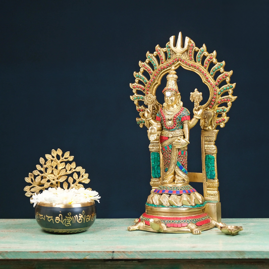 Brassaura® Brass Vishnu Narayan Idol with Tortoise | Height 17 Inches