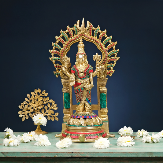 Brassaura® Brass Vishnu Narayan Idol with Tortoise | Height 17 Inches