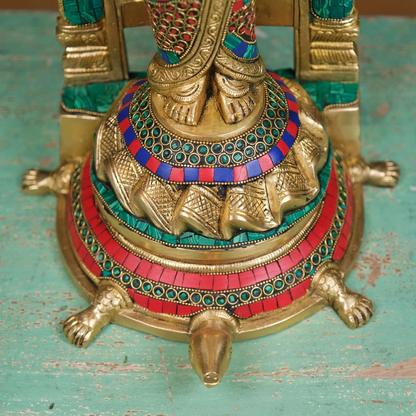 Brassaura® Brass Vishnu Narayan Idol with Tortoise | Height 17 Inches
