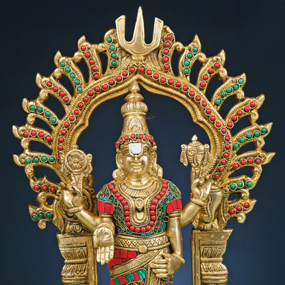 Brassaura® Brass Vishnu Narayan Idol with Tortoise | Height 17 Inches