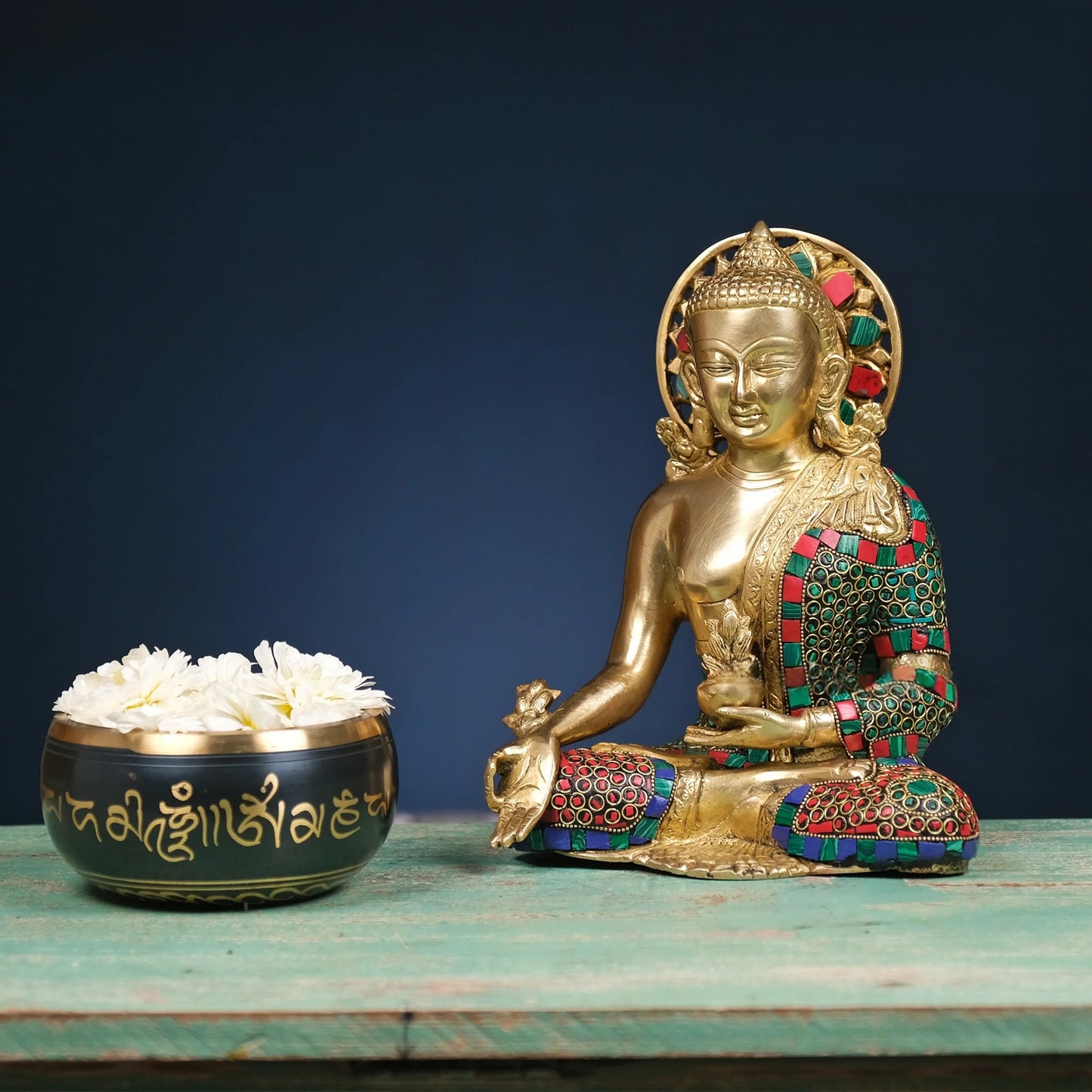 ब्रासोरा® वृंदावन वेणुगोपाल कृष्ण पीतल की प्रतिमा मोर के साथ | एंटीक नीला और सुनहरा रंग | ऊँचाई 20 इंच