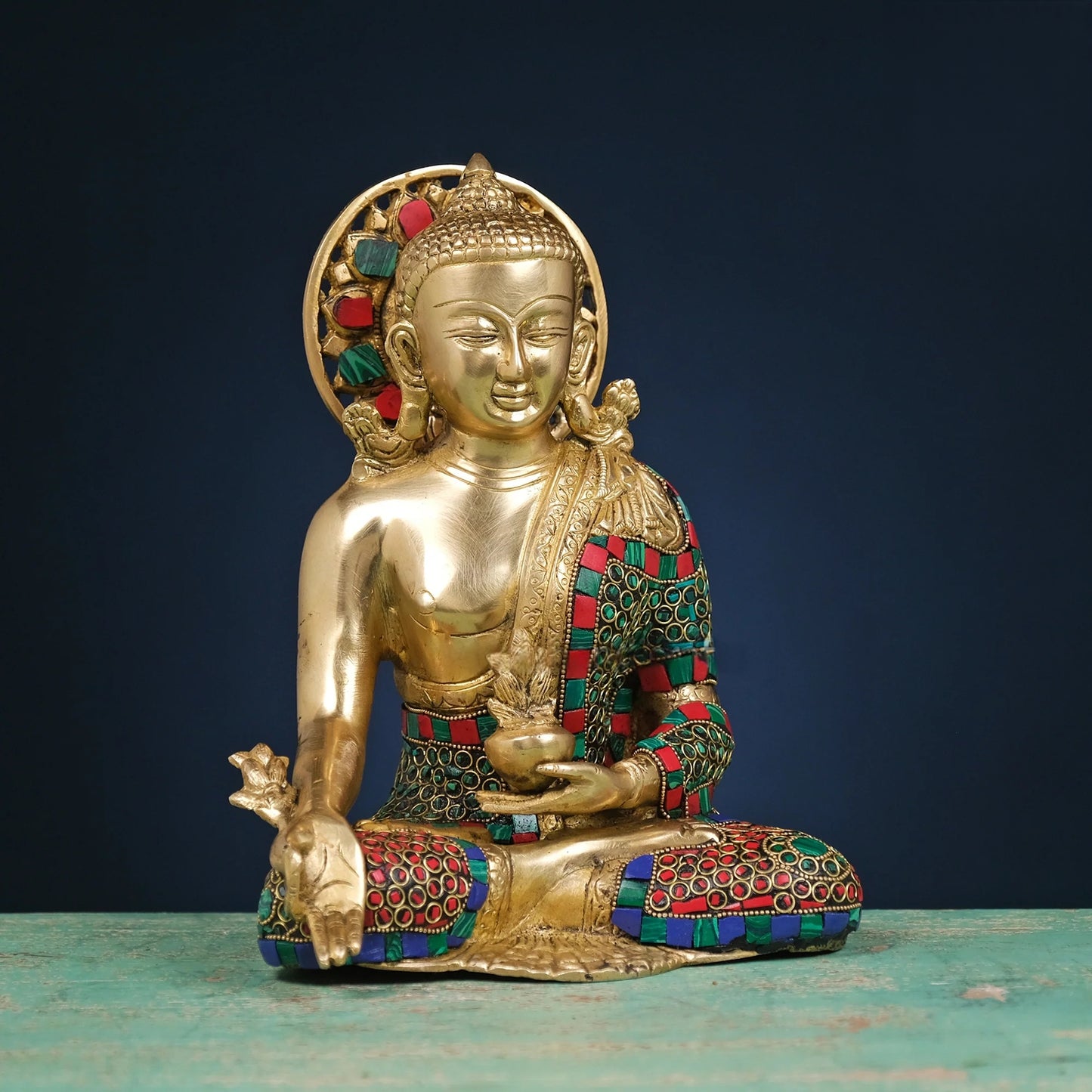 ब्रासोरा® वृंदावन वेणुगोपाल कृष्ण पीतल की प्रतिमा मोर के साथ | एंटीक नीला और सुनहरा रंग | ऊँचाई 20 इंच